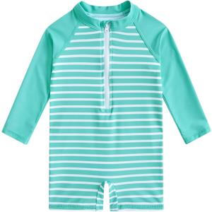 uideazone Baby Toddler Boys Zipper Rash Guard Swimsuit UPF 50+ One Piece Beach Swimwear Bathing Suits 3-36 Months (Stripe Blue)