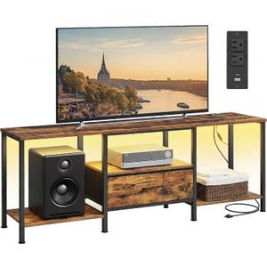 SONGMICS BELLAH Collection - TV Stand for TVs Up to 70 Inches, Media Console Table and Entertainment Center Unit for Living Room, with Shelves and Drawer, Steel, Industrial, Rustic Brown ULGS131K101S, 13.8"D x 61.8"W x 23.6"H