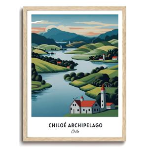 KISSFOX OAK Wood Framed Wall Art Chiloé Archipelago Wall Decor Chile Canvas Art Landscape Pictures Rivers Scenery Paintings Travel Posters Aesthetic Artwork For Bedroom Office Living room