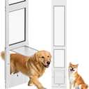 Dog Door for Sliding Glass Door with Magnetic Plastic Flat, Sliding Door Pet Doggie Door Insert with Lock, Adjustable Height No-Cut Required Doggy Door Access Renters, Apartments, Patio (White, L)