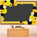 Supervitae 48 Pcs Bee Sunflower Bulletin Board Borders Decorations 3D Flowers Classroom Bulletin Board Decor with Paper Fans Tissue Paper Flowers for School Classroom Blackboard Home Wall Decorations