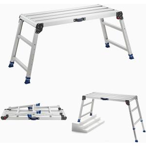 VEVOR Folding Work Platform, Adjustable Height 23-34.5 in, 40 x 18 in Aluminum Step Stool, 500 lbs Load Capacity, Heavy Duty Non-Slip Platform Ladder, Portable Work Bench for Painting, Maintenance