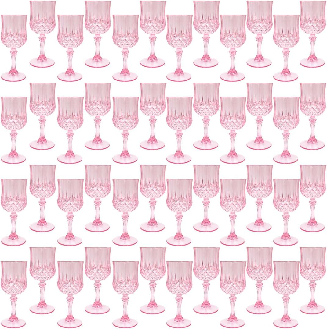 Pink Plastic Wine GlassesPlastic Goblets for PartiesDrinking Glasses for Wedding Reception, Grand Event Party Supplies (48, Pink)