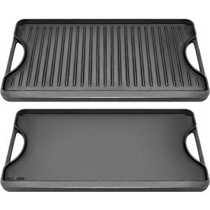 GGC Cast Iron Reversible Griddle, 2-in-1 Griddle Pan for Gas Stove Tops, Gas Grills and Camping, 20 x 10.5 Flat and Ribbed Griddle Plate for Indoor and Outdoor Cooking