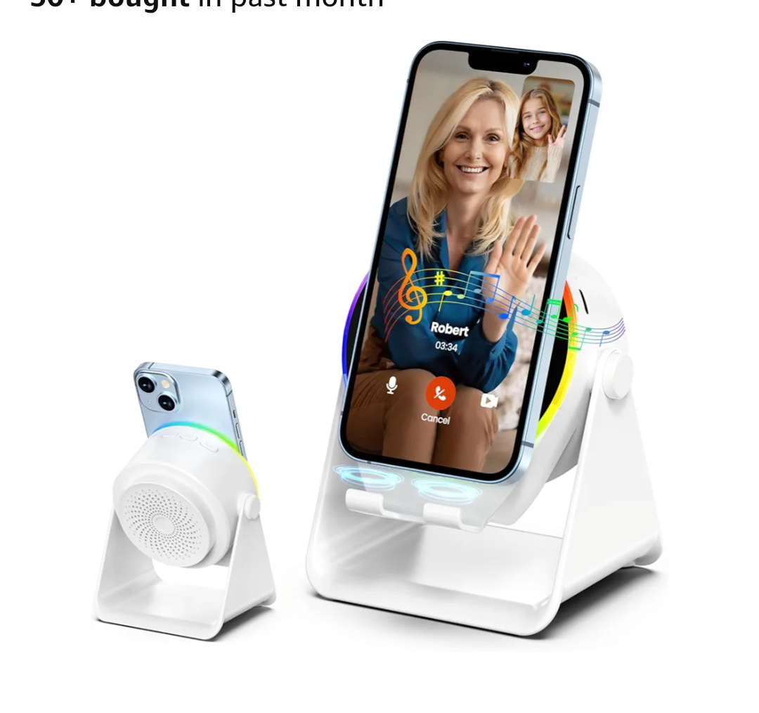 Wireless Induction Audio Bluetooth Speaker, 4 in 1 Phone Stand Speakers Amplifier with Colorful Ambient Light,360° Adjustable Holder for Tablet iPhone Android, Gifts for Men Women Teens-WhiteAmazon's Choice