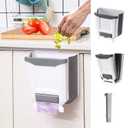 Hanging Kitchen Trash Can, Foldable Waste Bin for Kitchen, Collapsible Hang Small Plastic Garbage Can 2.4 Gallon for Cabinet/Car/Bedroom/Bathroom (White)