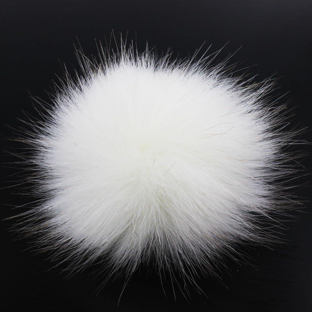 6pcs DIY Knitting Hats Accessories-Faux Fake Fur Pom Pom Ball with Press Button (Pure White)