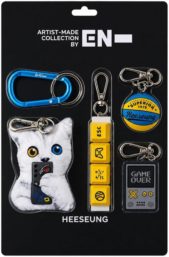 ENHYPEN [BY ENHYPEN - HEESEUNG] EVAN'S UNSERIOUS KEYRING PACKAGE + 1 Official PhotoCard & 3 Extra Photocards Set(YELLOW ver.)
