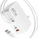 4in1 Retractable Gan Wall Charger Plug for iPhone 17 USB C, Travel Essentials Brick Multiport,3ft Lightening+ Type C Cables,40W Fast Charging Foldable Block for iPhone 17 Pro/16/15/14/13,iPad,Galaxy