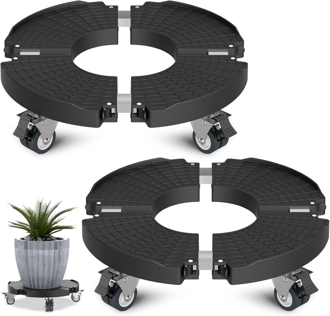 Goovilla Plant Stand with Wheels Heavy Duty, 2-Pack Adjustable 15-22 Plant Caddy with Lockable Caster Wheels 440LBS, Rolling Plant Stand/Dolly/Roller for Indoor Outdoor Large Planter, Flower Pot, Black