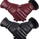 Cuffbow 1Pairs Women's Lambskin Leather Gloves Touch Screen Warm Fleece Lining Driving Winter Gloves for Cold Weather, M-L