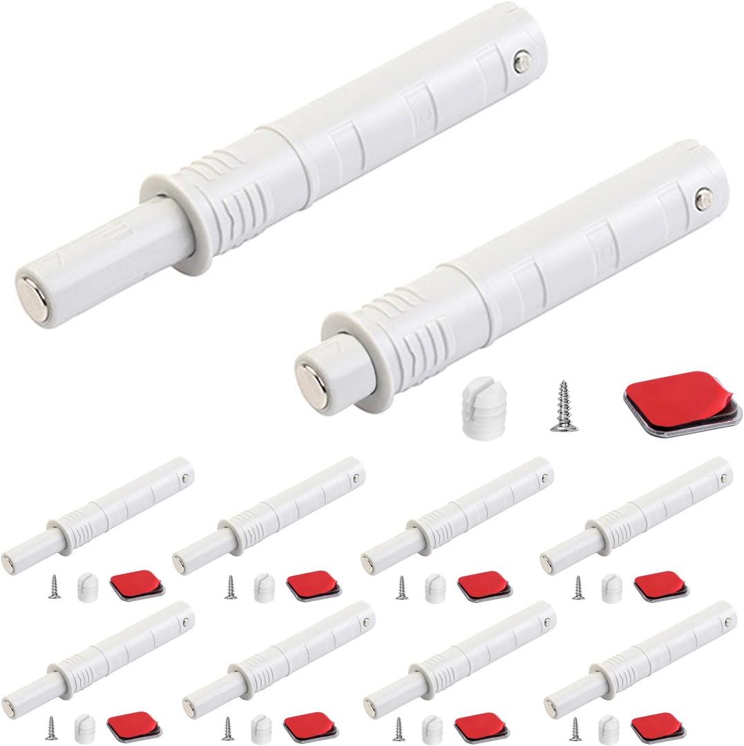 Push to Open Cabinet Hardware Short CBRIVE 10 Pack Push Latch & Lock for Hidden Door Touch Latches and Catch Push Release Drawer Pull Tip on RV Closet Close Strong Pop Out, White
