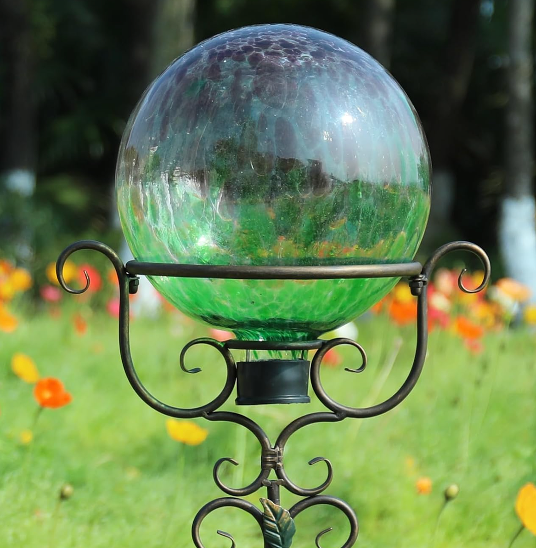 Gazing Ball 10 Inch Glass Reflective Garden Globe Outdoor Gazing Globe Sphere Yard Ornament for Garden Yard Home Outdoor Decoration Gift for Women (Yellow)