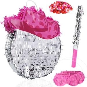 MUNILAIL Disco Ball Pinata Cowgirl Pinata with Stick and Blindfold Confetti for Birthday Fiesta Party Game Supplies