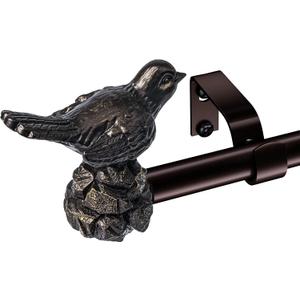 Bronze Curtain Rod 48"-90" Brown Curtain Rods for Windows Adjustable Drapery Rod with Bird Finials Heavy Duty Curtain Rod for Living Room Kitchen Bedroom