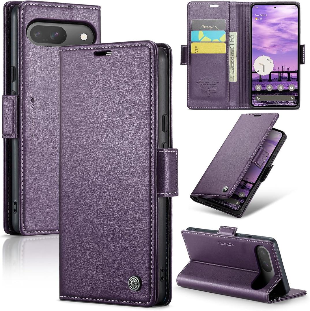 Wallet Case for Google Pixel 10/Google Pixel 10 Pro, Magnetic Flip Case with RFID Blocking Card Holder Kickstand for Women Men, Shockproof Durable Protective Phone Cover (Purple)