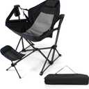 Folding Camping Chair, Portable Beach Chair with Retractable Footrest, Adjustable Back, Cup Holder & Carry Bag, Outdoor Lawn Patio Chair for Camping, Fishing, Hiking (Black, 1 Pack)