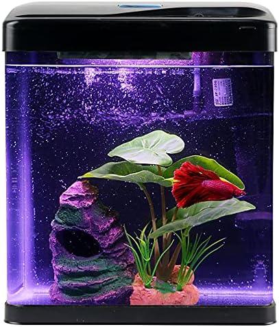 Betta Fish Tank Self Cleaning Glass 2 Gallon Small Nano Aquarium Starter Kits Desktop Room Decor w/LED Light Decorations & Whisper Filters Water Pump (Fish Tank)