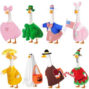 FuWeave 8 Set Holiday Porch Goose Outfits 250th Anniversary Summer 4th of July Fall Halloween Christmas Valentine St. Patrick Easter Lawn Porch Goose Clothing for Patio Yard Lawn Decor(Style3,23 Inch)