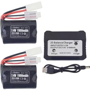 sea jump Accessories 2PCS 1100mAh Lithium Battery with 2in1 Charger for UDI008 UDI020 UDI901 UDI001 High Speed RC Boat Outdoor Water Electric RC Toy Rowing Spare Battery