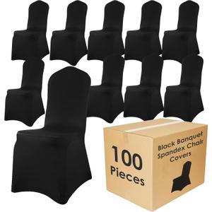 100 Pack Black Spandex Chair Covers  Stretch Polyester Slipcovers for Wedding, Banquet, Party & Dining Chairs  Flat Front Design, Universal Fit