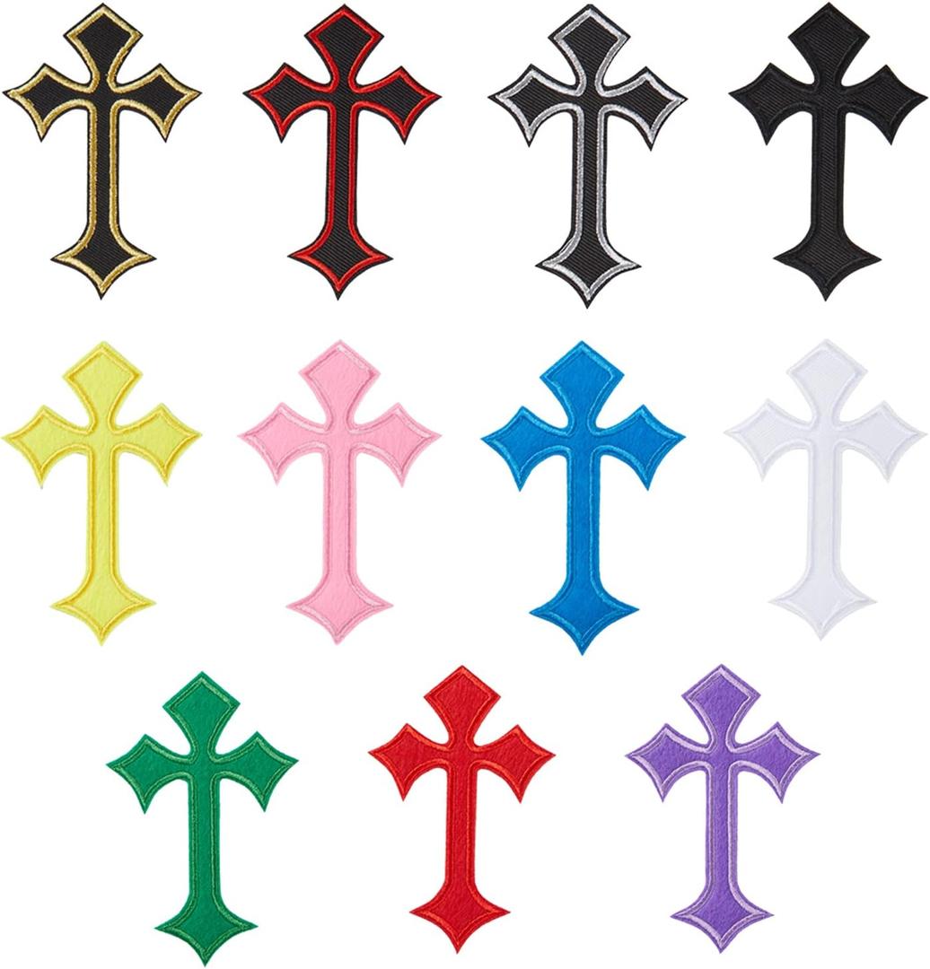 5 x 11pcs Cross Patches, Iron on/Sew on Cross Applique Patch, DIY Iron Patches for Jeans Hats Shirts Jackets Backpacks