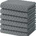 Homaxy 100% Cotton Terry Kitchen Towels(15" x 25", 6 Pack), Soft and Super Absorbent Dish Towels, 380 GSM Reusable Tea Towel with Hanging Loop, Pineapple Grid Designed, Dark Grey