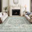 8x10 Area Rugs for Living Room, Stain Resistant Neutral Washable Rugs for Dining Room, Floral Vintage Non-Slip Thin Large Size Area Rug Green
