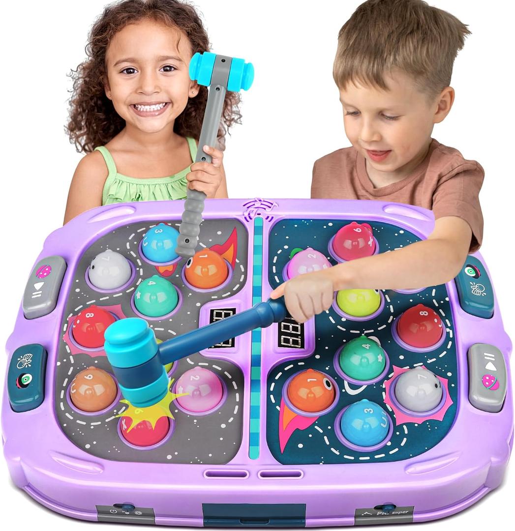 Whack Game Mole, Toys for 3+ Year Old, Birthday Gifts for 3 4 5 6 Year old Boys, Boys Toys Age 3, Toddler Gifts,2 Player Game Toy, Larger 11*15in Whack Toy with 5 Modes, 9 Speeds, 54 Levels and Light & Sounds (Purple)