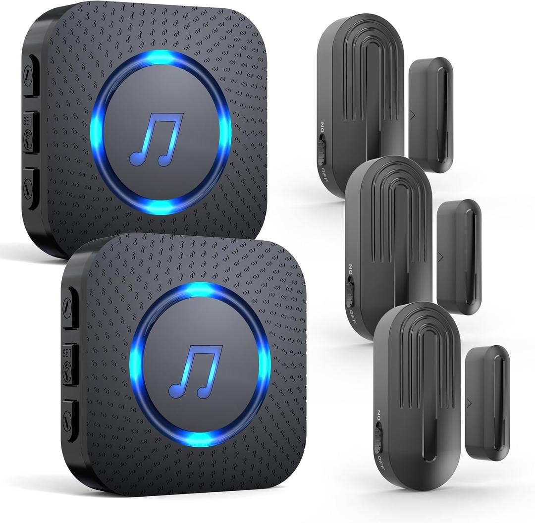 SanJie Door Chime, Wireless Door Chimes When Door Open Entry for Business/Home/Office/Store (500ft Range 26 Chimes Adjustable Volume) (3 Sensors + 2 Receivers Black)