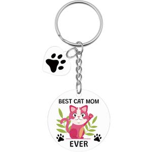 2 x Cat Mom Keychain Cat Lover Gifts for Women Pet Owner Gift Keyring Mother's Day Christmas Halloween Birthday Gifts for Sister Friend Teen Girls Daughter Mom Pet Lover Owner Acrylic Keychain for Women