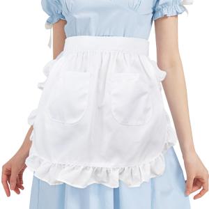 Nanxson Retro Lace Maid Costume Half Apron with Pocket Adjustable Kitchen Cooking Apron for Women and Girls CF3130 (white cloth, One Size)