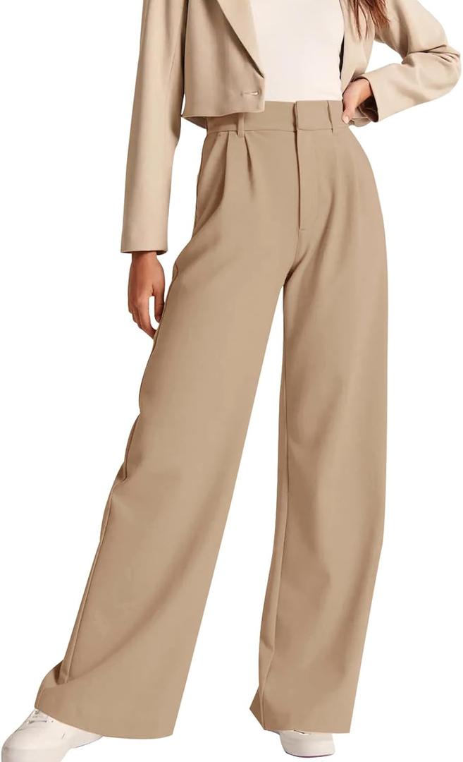 NIMIN High Waisted Work Pants for Women Business Casual Outfits 2026 Office Dress Pants Trousers with Pockets (Beige, L)