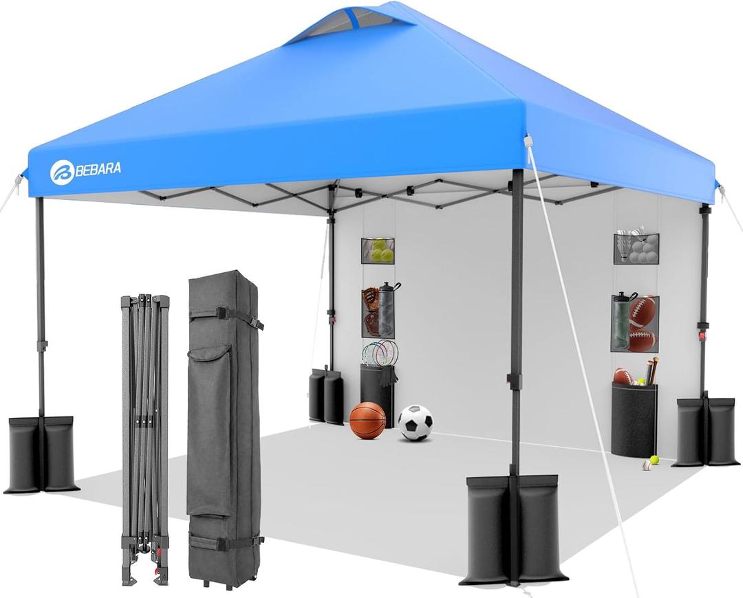 10x10 Pop Up Canopy with Sidewall, One Push Setup, Strurdy Frame,Blue | 1 Person Setup | UPF 50+ UV Protection | w/Wheeled Carry Bag | 210 D Water Resistant for Beach, Patio, Camping & Events
