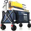 Overmont Collapsible Wagon Cart with Wheels - Foldable Heavy Duty Wagon with Big All-Terrain Wheels - 330Lbs Weight Capacity with Side Pockets for Camping Sports Garden Grocery Shopping Blue (Navy)