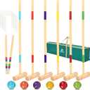 ApudArmis 32In Six Player Croquet Set with Deluxe Premiun Pine Wooden Mallets,Colored Ball,Wickets,Stakes - Lawn Backyard Game Set for Adults/Teens/Family (Large Carry Bag Including)