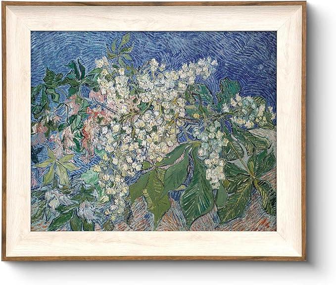 VIYYIEA Framed Canvas Wall Art, Flowers Wall Art for Living Room, Vintage Oil Painting Picture, Van Gogh Home Decor, Bathroom Wall Decor -【Chestnut Branches】-24x36