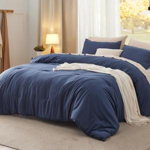 Bedsure Queen Comforter Set, Navy Soft Prewashed Bedding for All Seasons, 3 Pieces GentleSoft Bed Set, 1 Lightweight Comforter (90"x90") and 2 Pillowcases (20"x26")