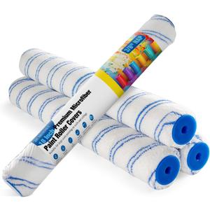 18 Inch Microfiber Paint Roller Covers (4 Pack) - 3/8 Nap for All Types of Painting Surfacess, Lint-Free & Easy Clean, Ideal for Walls, Ceilings & Large Area Painting