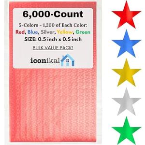 Iconikal 6,000-Count Bulk Metallic Foil Reward Stars Stickers, Blue, Red, Silver, Gold, Green