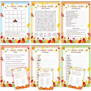 Thanksgiving Games, Thanksgiving Activities, Friendsgiving Games Fall Party Supplies Word Search Scramble Bingo Trivia Pictionary Categories and Answer Keys for Family