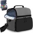 Insulated Lunch Box Dual Compartment Lunch Bag Leakproof Cooler for Men Women with Adjustable Strap,for Work, Picnic, Beach, Camping, TravelBlack Grey-12L