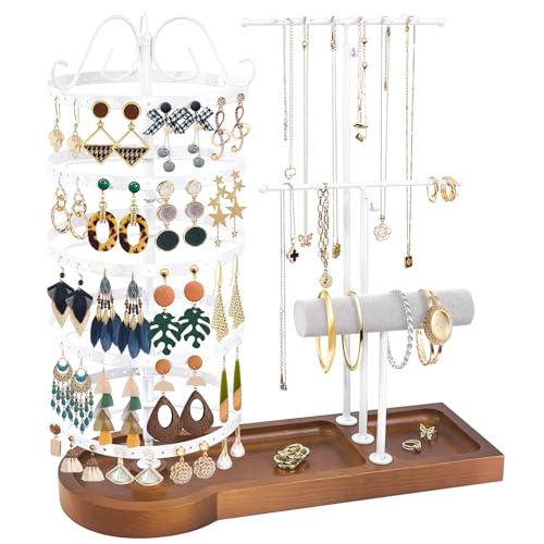 SMFANLIN Jewelry Organizer Stand, Metal Rotating Earring Holder Organizer, Multi-Functional Adjustable Necklace Rack Holder Bracelet Watch Holder for Jewelry Earrings Ring
