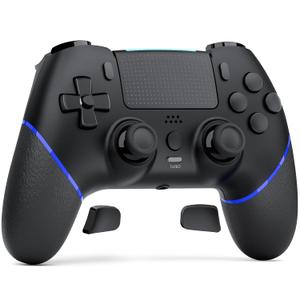 CHEREEKI Wireless Controller for PS4 with Hall Effect Joystick 2 Macro Buttons Vibration Feedback Motion Sensor 1000 mAh Battery Touchpad 3.5mm Headphone Jack Black