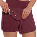Ksmien Women's 2 in 1 Running Shorts - Lightweight Athletic Workout Gym Yoga Shorts Liner with Phone Pockets (Dark Wine Red, XXL)