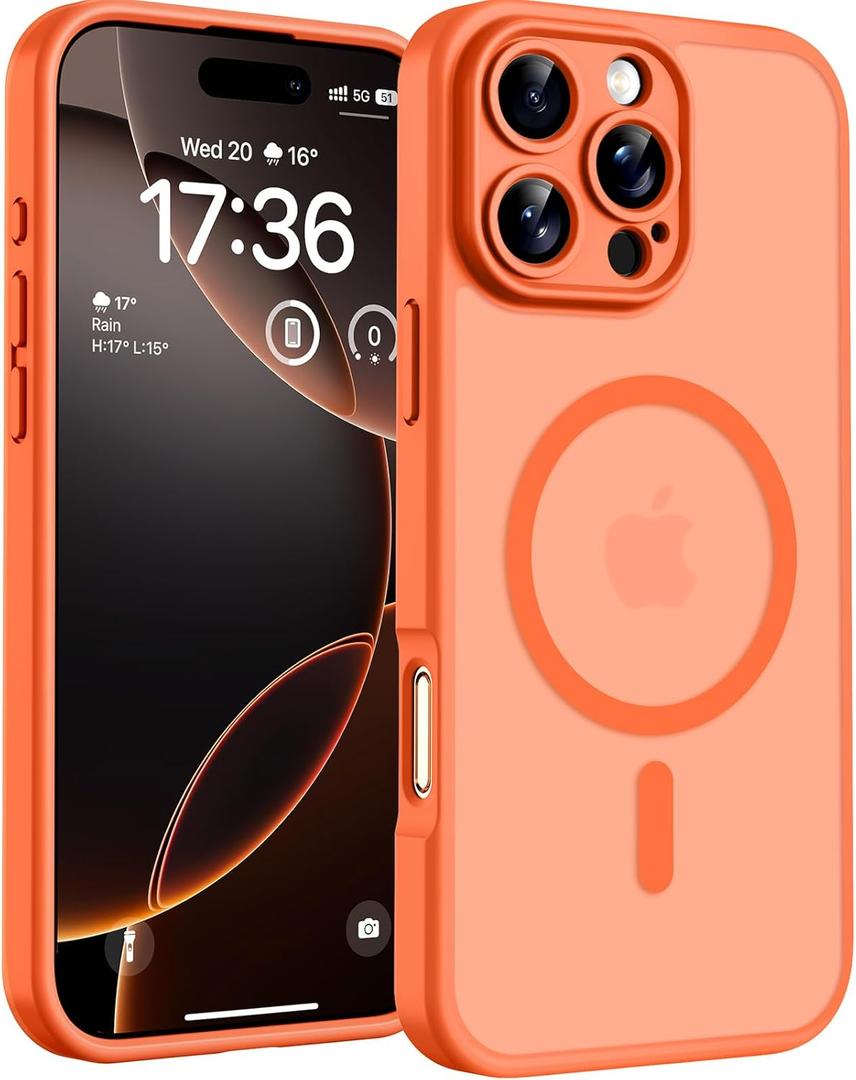 TOCOL Magnetic for iPhone 16 Pro Case, Upgraded Full Camera Protection, Compatible with Magsafe, Drop Protection, Translucent Matte Back for iPhone 16 Pro 6.3 inch (Orange)