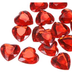 MECCANIXITY 20 Pcs Acrylic Heart Rhinestone 30mm Flat Back Plastic Gems Jewelry Stickers for Craft Bead Face Painting Costume Jewelry Making Red