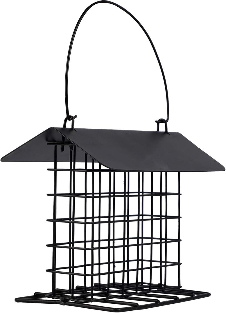 winemana Suet Feeder for Outside Hanging, Metal Suet Cake Holder Squirrel Proof, Weatherproof Bird Feeders for Wild Birds Woodpecker, Single Suet Cage for Outdoor Garden
