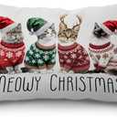 Meowy Christmas Pillow Covers 12x20, Cat Lover Gifts for Women, Cute Cats with Santa Claus Hat Pillow Covers for Home Living Room Bedroom