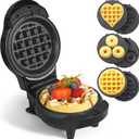 Mini Waffles Maker with 6 Removable Plates, 3 in 1 Small Waffle Maker Mini- Waffle, Heart Waffle, Donut, 4.5" Non Stick Waffle Iron for Kids and Families, Black